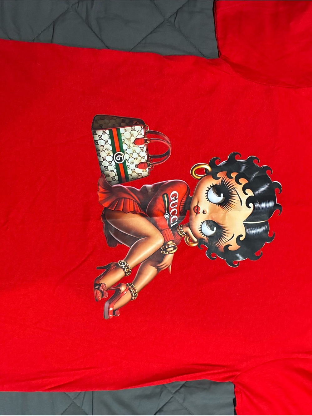 Red Betty Boop Graphic Tee with Designer Handbag
